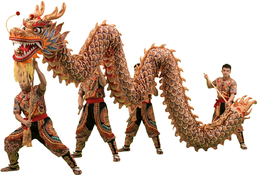 personas cargando una figura de un dragon, danza tradicional China